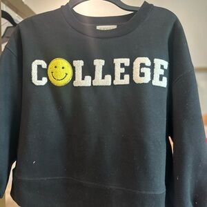 Judith March Black College Sweatshirt with Smiley Patch